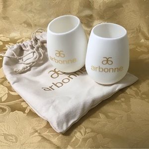 Arbonne Limited Edition Silicone Cups with Canvas Drawstring Tote Bag NWOT
